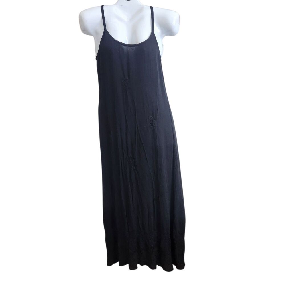 Clockhouse C&A Black Viscose Maxi Slip Dress-Embroidered-Boho-Dark Fairy-Folk 40